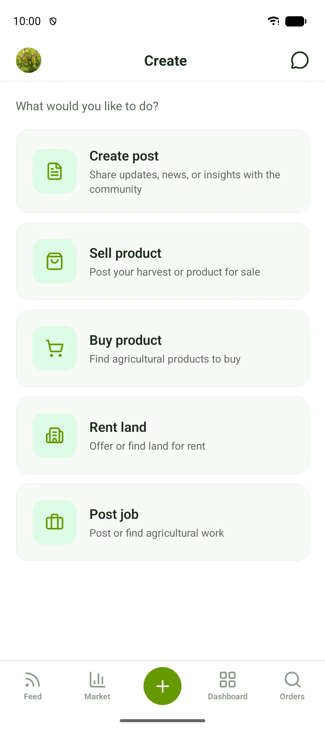 Menu to create a buy, sell, rental or job order