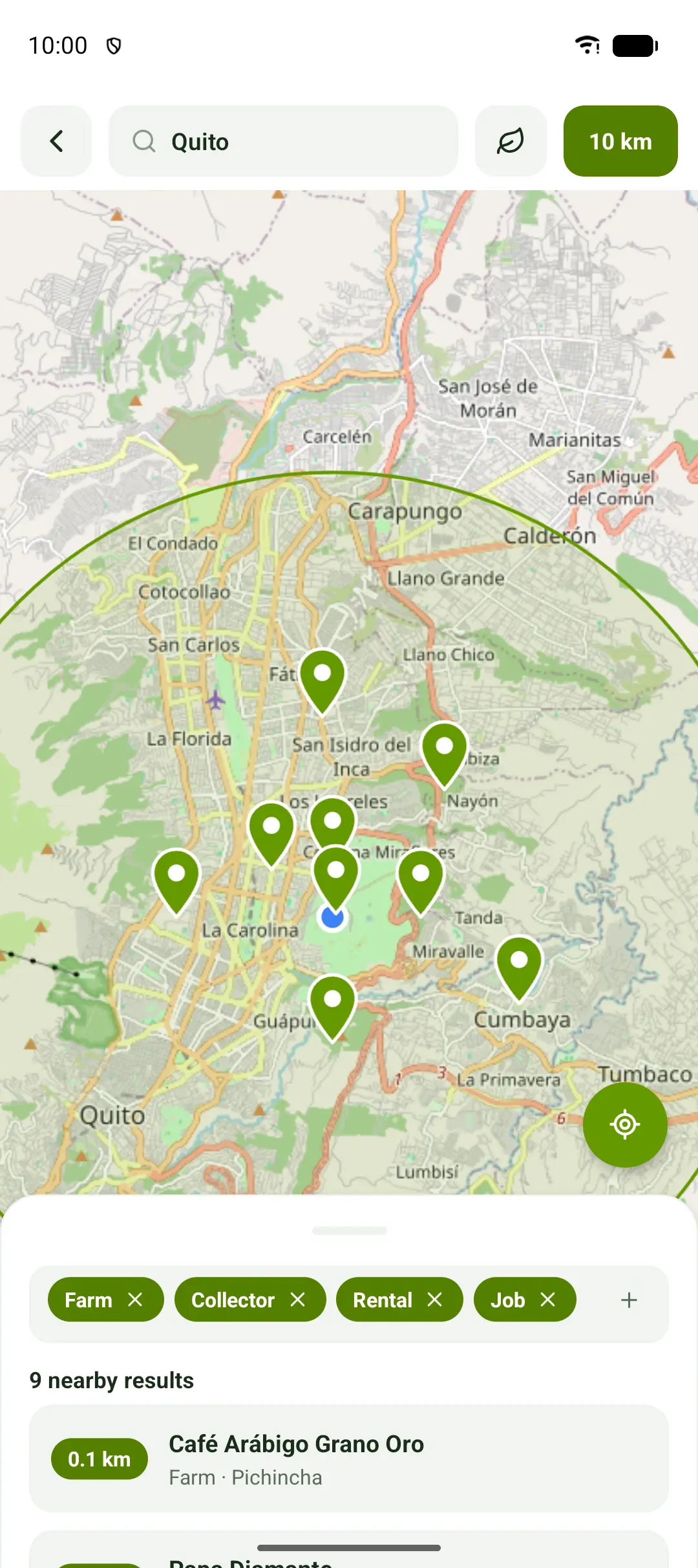 Map of nearby orders with farms and collection centers