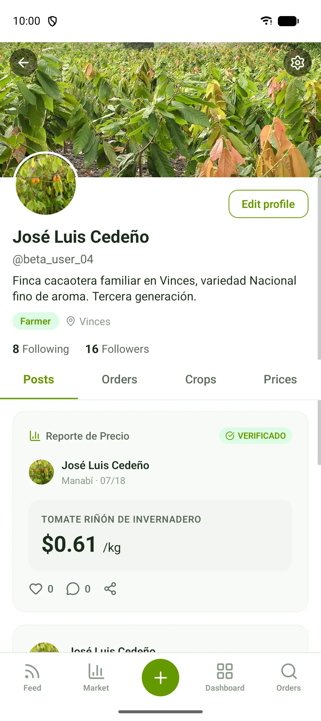 A user profile with posts and verified reports