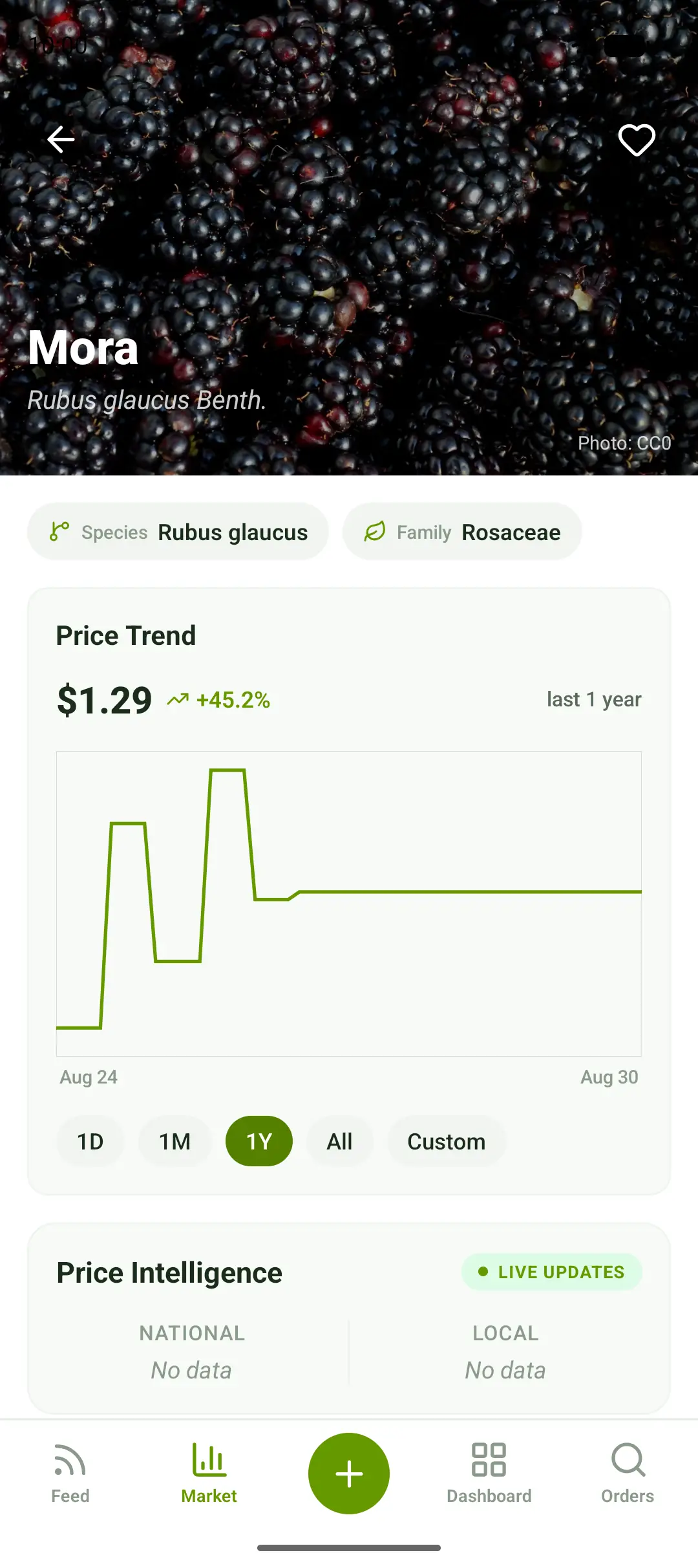 Blackberry price trend screen with its yearly chart